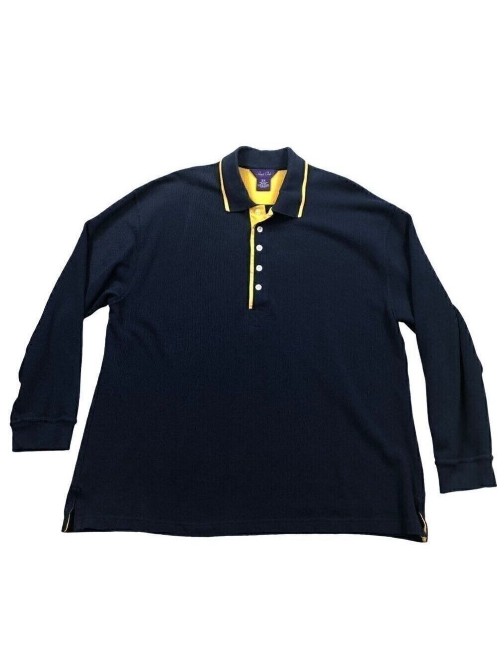 Hunt Club Men's Navy Blue Yellow Long Sleeve Polo Size XL